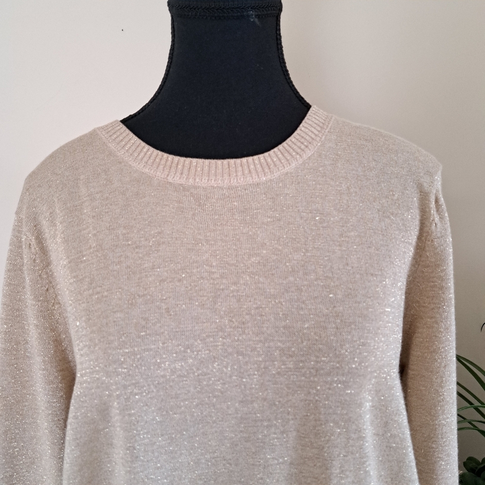 Calvin Klein Sweater 3/4 Sleeve Gold Metallic Size Large Cream Layered Blouse - Picture 5 of 14